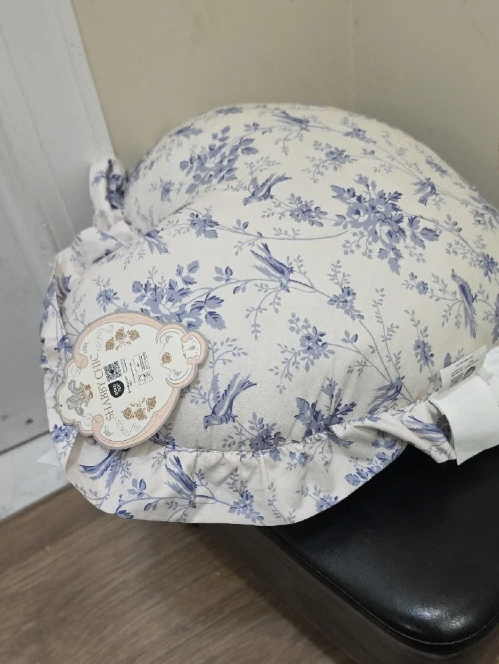 Shabby Chic Blue Floral Ruffle Accent Pillow